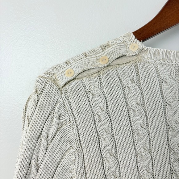 VTG‎ Eddie Bauer Cotton Sweater Fisherman Beige Cable Knit Men's L Classic TSITP - Picture 6 of 10